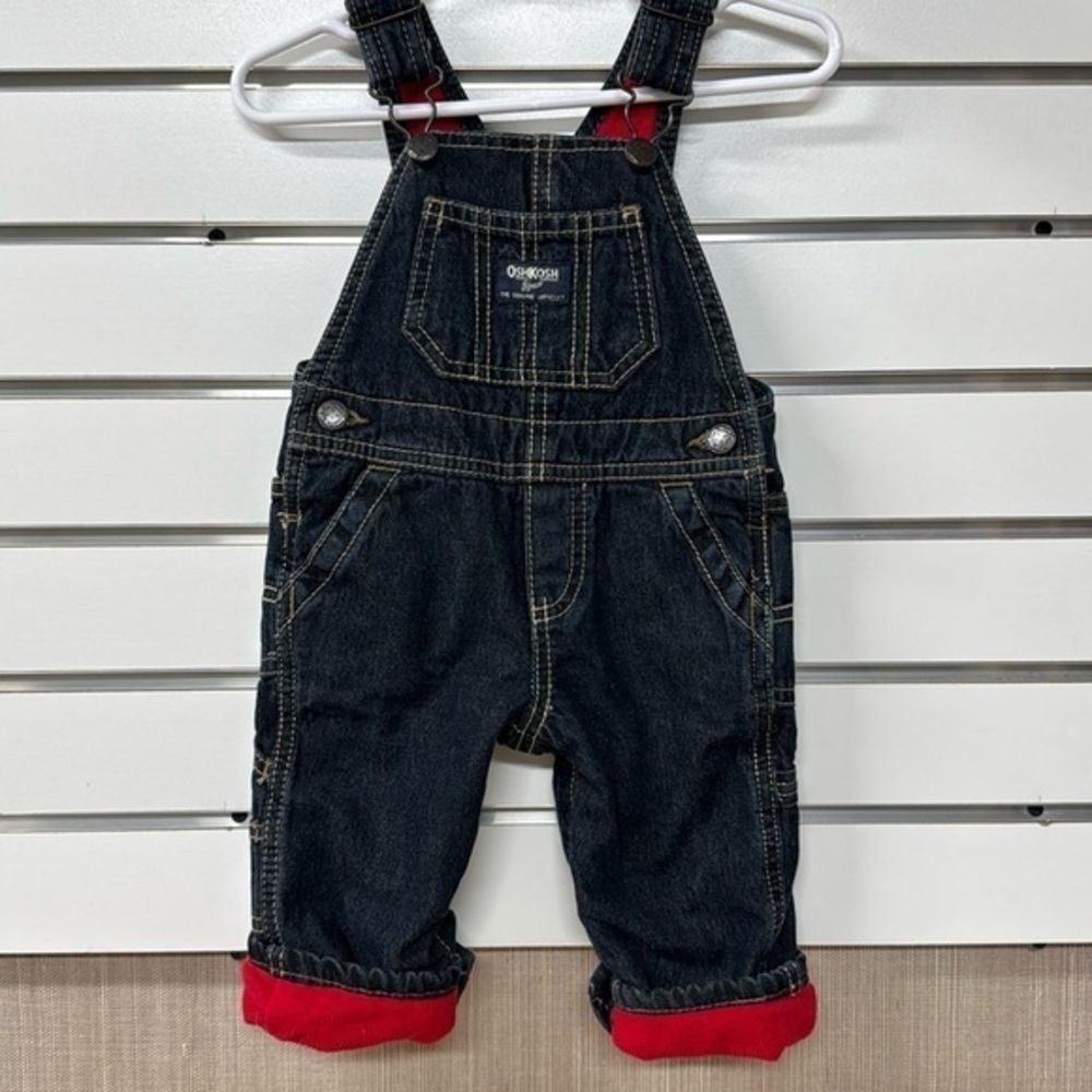 OshKosh B’Gosh veatbak red fleece lined denim jean bib overalls 6mos